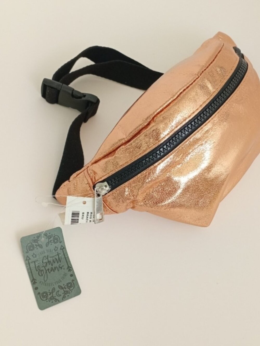 T-Shirt & Jeans Rose Gold Metallic Fanny Pack Belt Bag Adjustable Waist Bum Bag